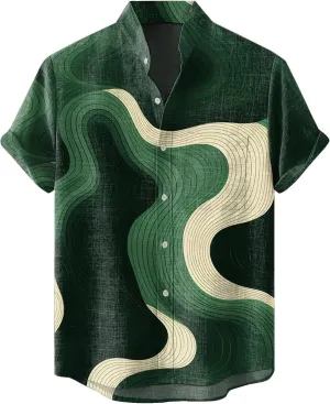 Mens Hawaiian Shirts Cotton Linen Short Sleeve Loose Fit Shirt Button Down Casual Summer Beach Vacation Shirts