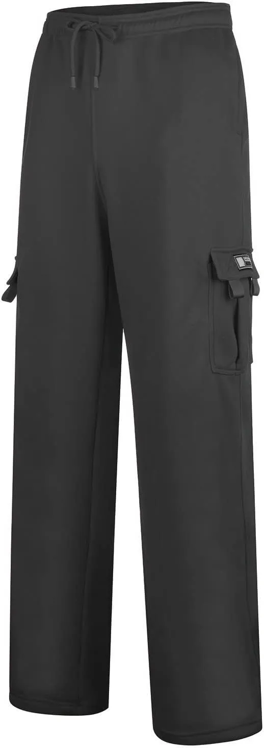 Mens Heavyweight Fleece Cargo Relaxed Fit Stretch Sweatpants Joggers with Pockets Fashion Sport Baggy Pants Trousers