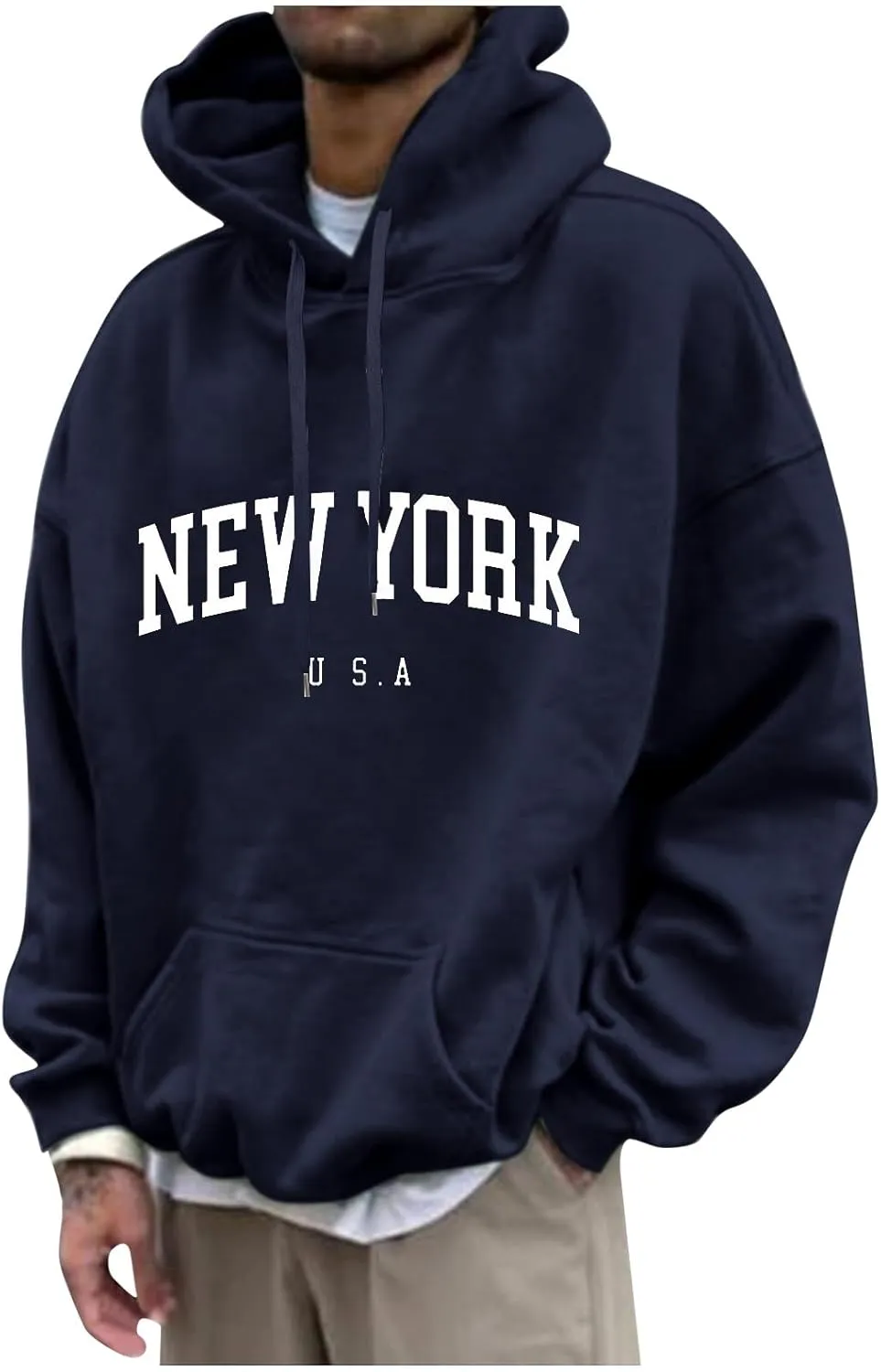 Mens Hoodies,New York Print Hoodies Long Sleeve Oversized Sweatshirts Casual Drawstring Pullover With Hood