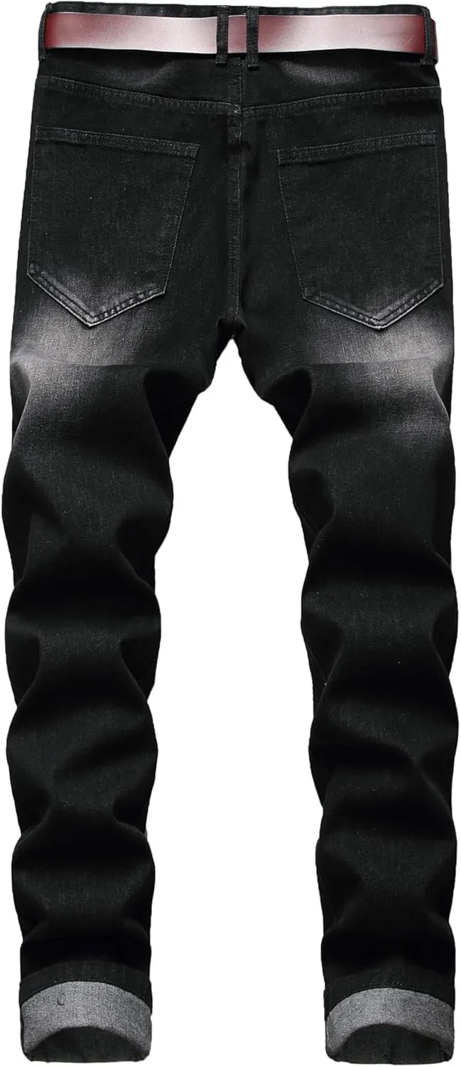 Men's Jeans Slim Fit Stretch Skinny Ripped Jeans for Men Stacked Distressed Straight Pants