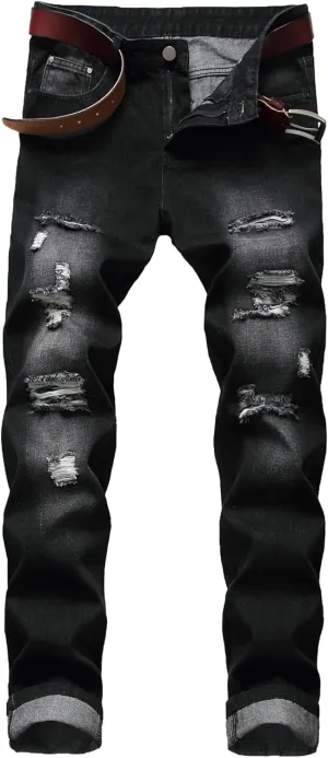 Men's Jeans Slim Fit Stretch Skinny Ripped Jeans for Men Stacked Distressed Straight Pants