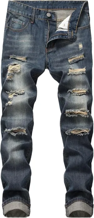 Men's Jeans Slim Fit Stretch Skinny Ripped Jeans for Men Stacked Distressed Straight Pants