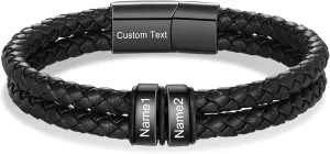 Mens Leather Bracelet, Personalized Fathers Day Bracelet with Name Engraved Custom Dad Gift from Daughter Son