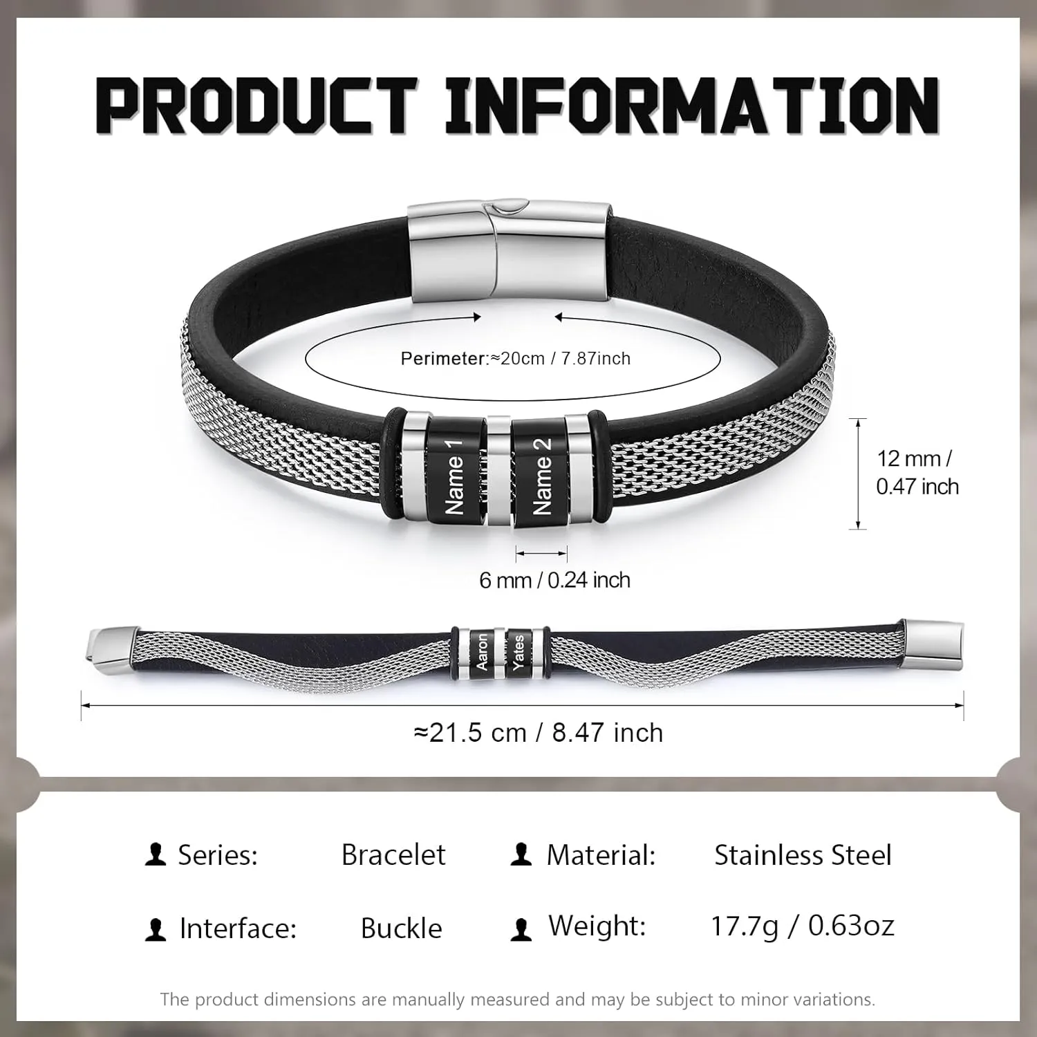 Mens Leather Bracelet, Personalized Fathers Day Bracelet with Name Engraved Custom Dad Gift from Daughter Son