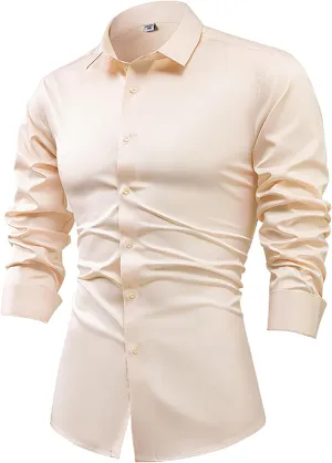 Mens Long Sleeve Luxury Silky Satin Shirts Casual Dress Shirt