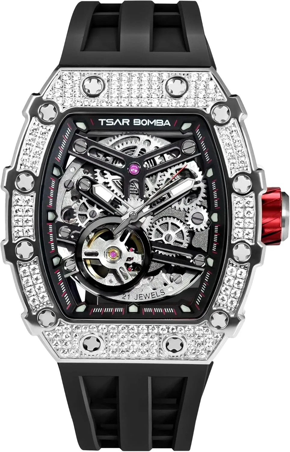 Mens Luxury Watch Automatic Watches for Men 50M Waterproof Japanese Mechanical Movement Tonneau Stainless Steel Case Sapphire Glass Big Face Watch Cool Unique Fashion Gift for Men