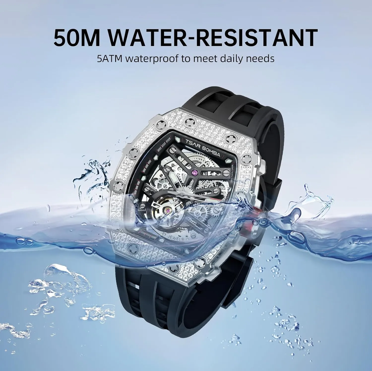 Mens Luxury Watch Automatic Watches for Men 50M Waterproof Japanese Mechanical Movement Tonneau Stainless Steel Case Sapphire Glass Big Face Watch Cool Unique Fashion Gift for Men