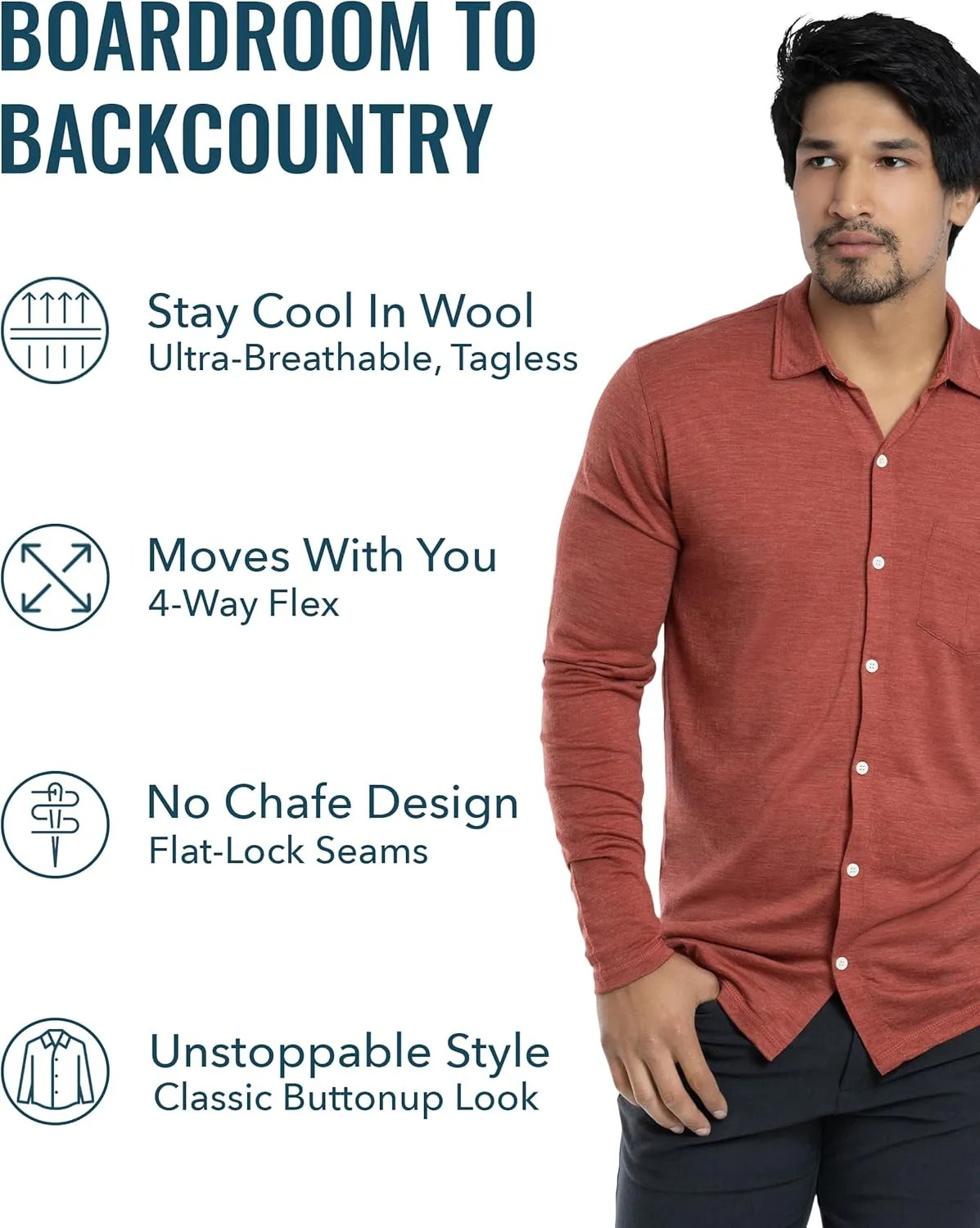 Men's Merino Button-Up by Woolly | RWS Certified | Super Soft, Classic Style, Seattle Designed