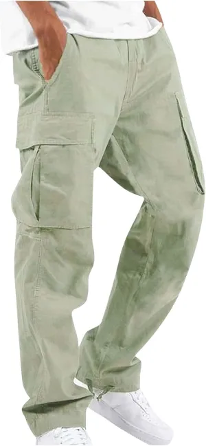 Men's Pants Drawstring Multi Pocket Casual Pants Hiking Cotton Twill Combat Pants Khaki Mens Relaxed Fit