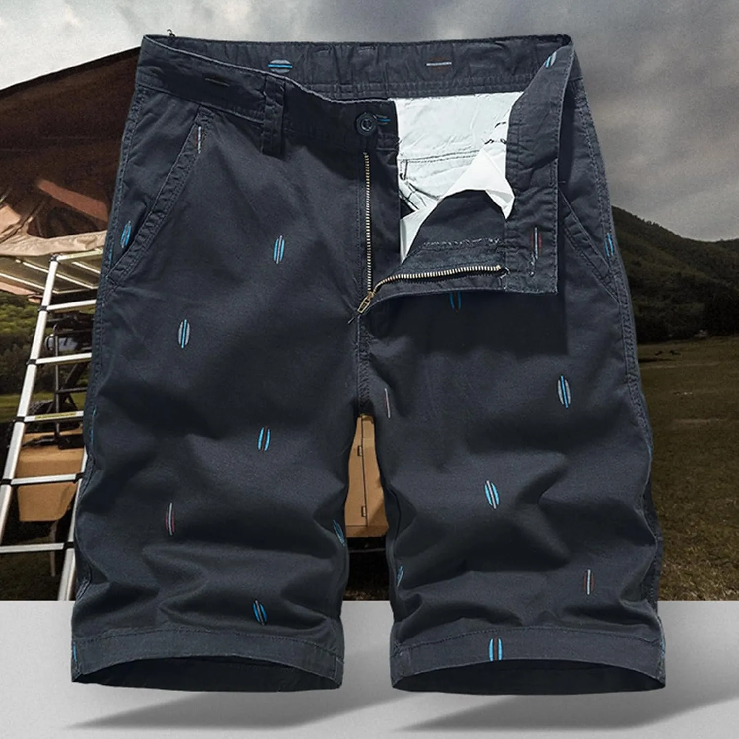 Men's Slim-Fit 5" Flat-Front Comfort Stretch Chino Shorts Casual Summer Beach Shorts Mid-Waist Athletic Golf Cargo Shorts