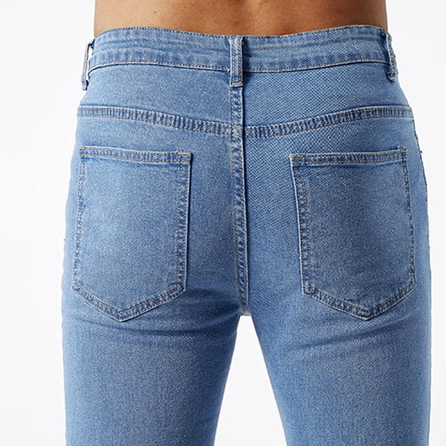 Men's Slim Fit Jeans Stretch Destroyed Ripped Skinny Jeans Distressed Straight Denim Pants Casual Trousers Streetwear