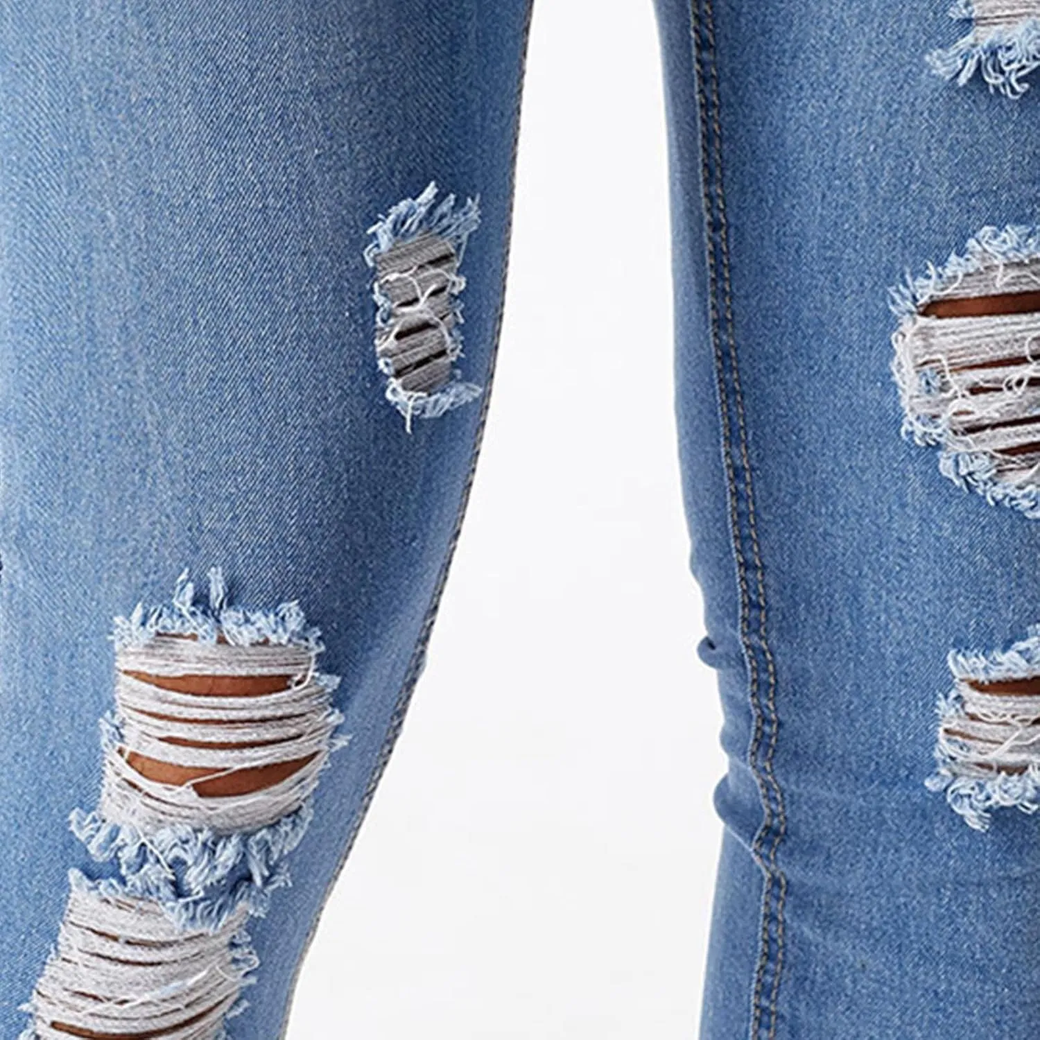 Men's Slim Fit Jeans Stretch Destroyed Ripped Skinny Jeans Distressed Straight Denim Pants Casual Trousers Streetwear