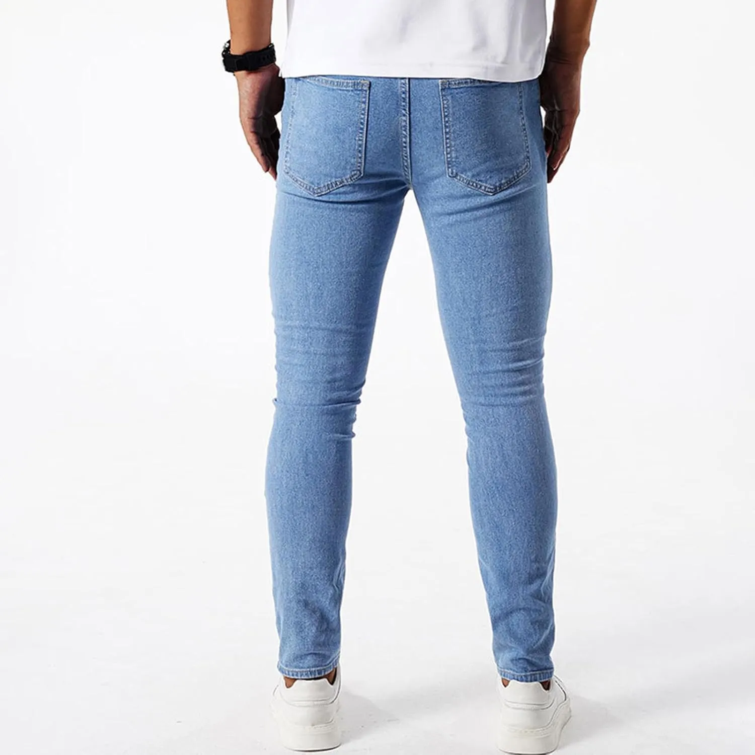 Men's Slim Fit Jeans Stretch Destroyed Ripped Skinny Jeans Distressed Straight Denim Pants Casual Trousers Streetwear