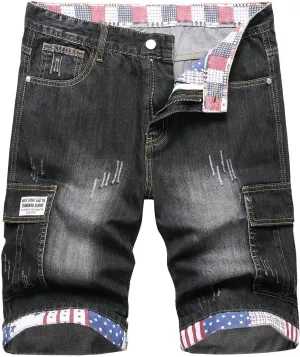 Men's Slim Fit Stretch Denim Shorts Casual Ripped Skinny Jean Shorts for Men, Fashion Straight Leg Comfort Flex Waist Shorts