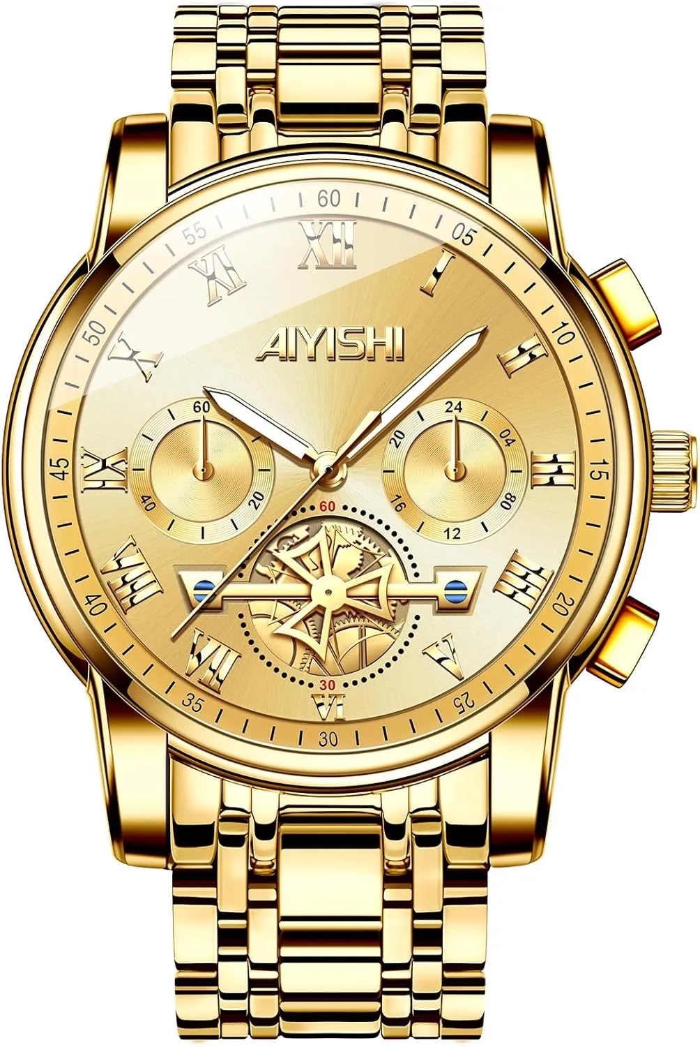 Mens Watches Luxury Stainless Steel Big Face Quartz Dress Watch with Roman Numerals and Chronograph Waterproof for Business, Daily Wear & Gift