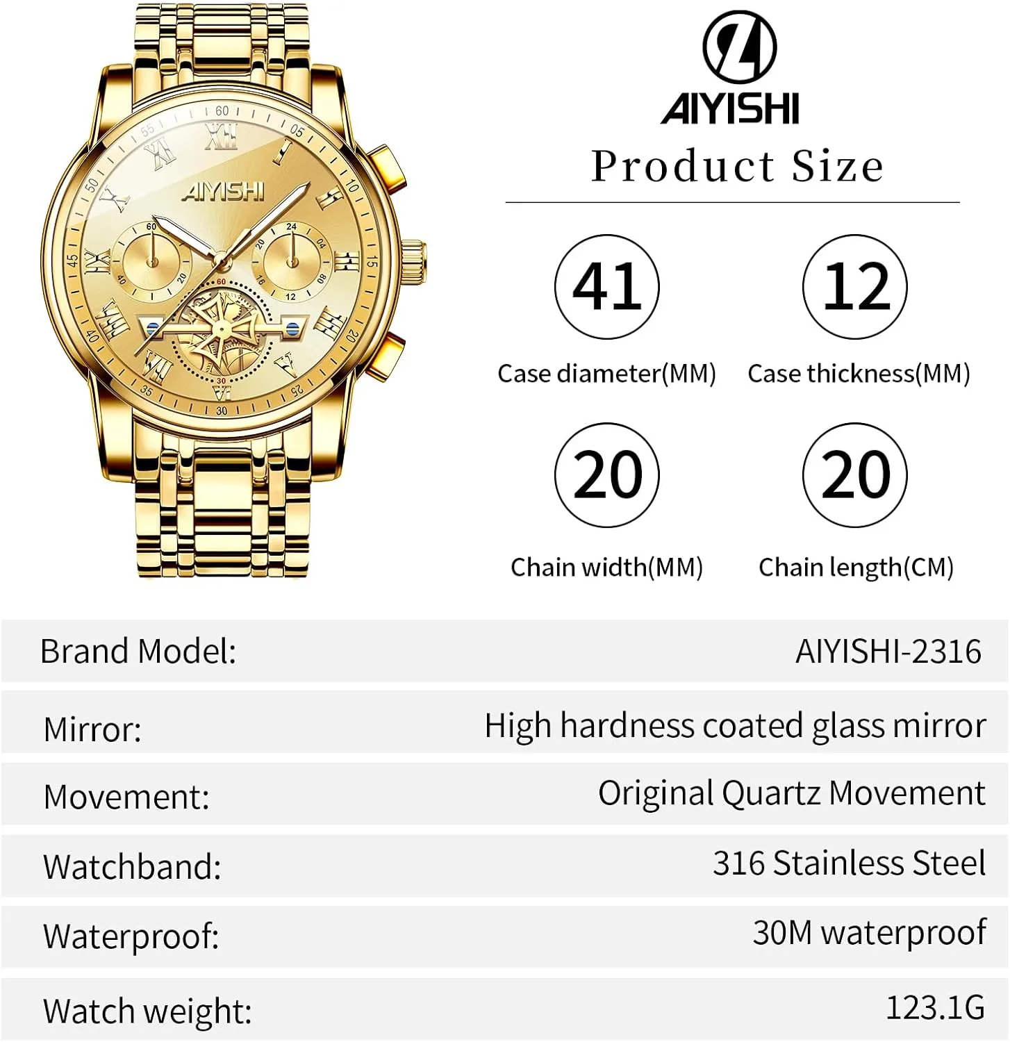 Mens Watches Luxury Stainless Steel Big Face Quartz Dress Watch with Roman Numerals and Chronograph Waterproof for Business, Daily Wear & Gift