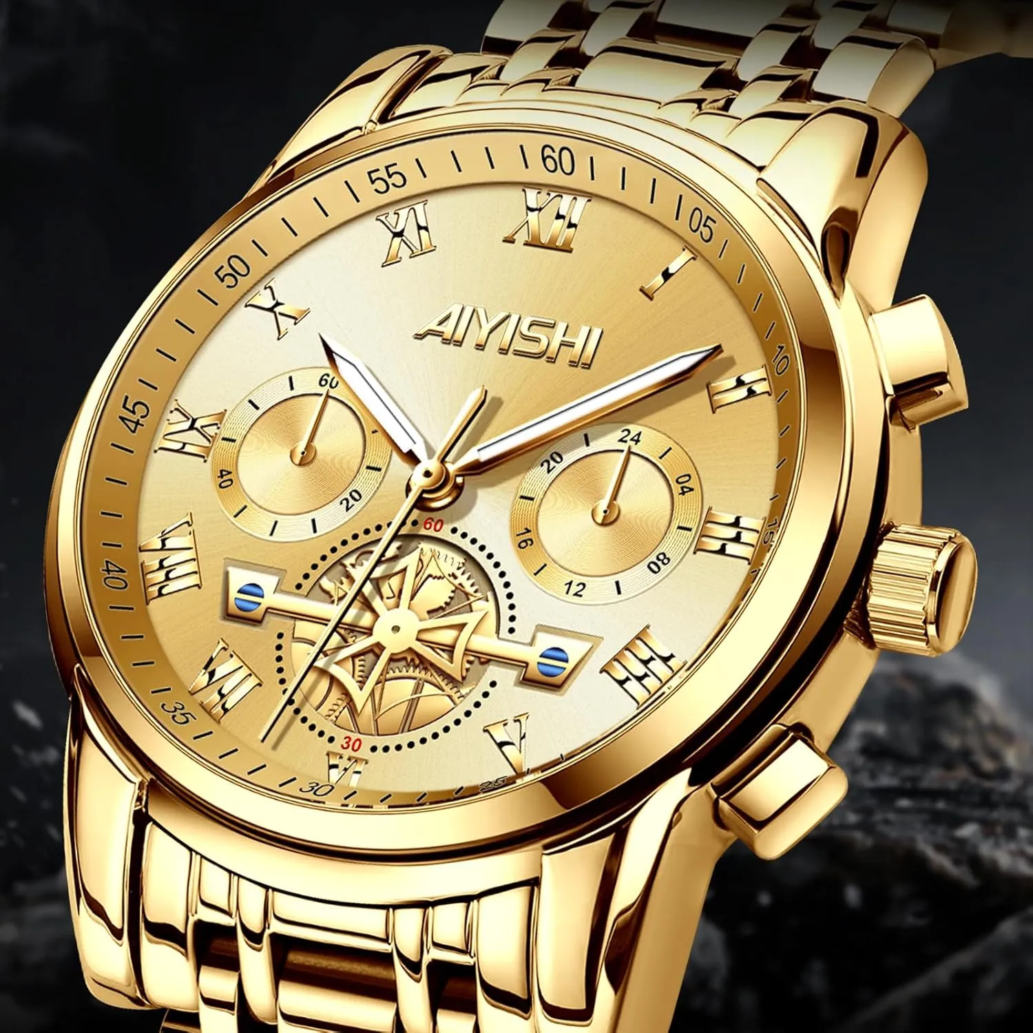Mens Watches Luxury Stainless Steel Big Face Quartz Dress Watch with Roman Numerals and Chronograph Waterproof for Business, Daily Wear & Gift