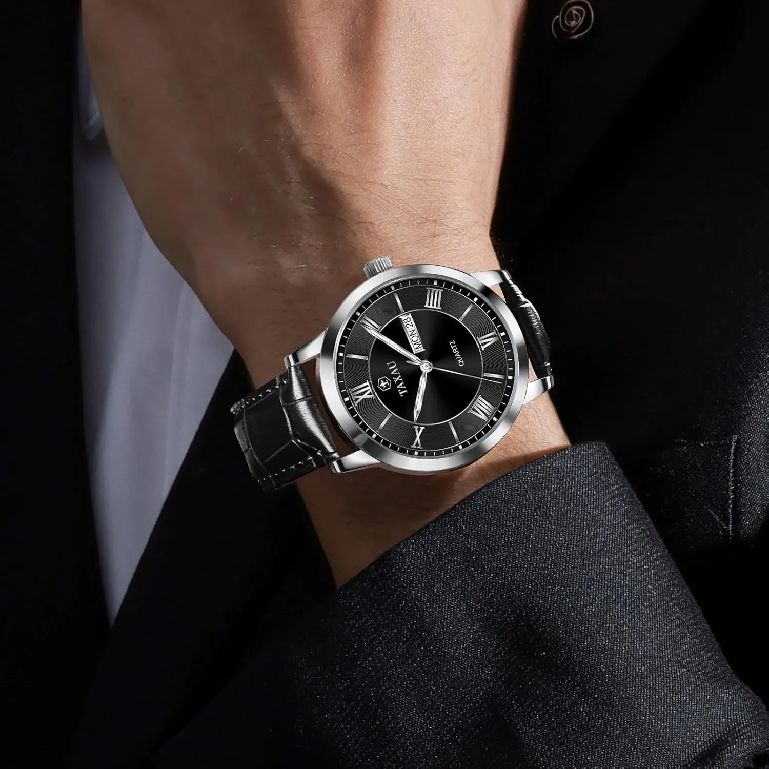 Mens Watches Waterproof Leather Watch for Men Dress Luxury Analog Quartz Watch Casual Large Number Wrist Watch Day Date Classic Watches Easy Read Big Face reloj para Hombre