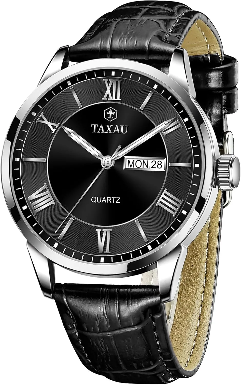 Mens Watches Waterproof Leather Watch for Men Dress Luxury Analog Quartz Watch Casual Large Number Wrist Watch Day Date Classic Watches Easy Read Big Face reloj para Hombre