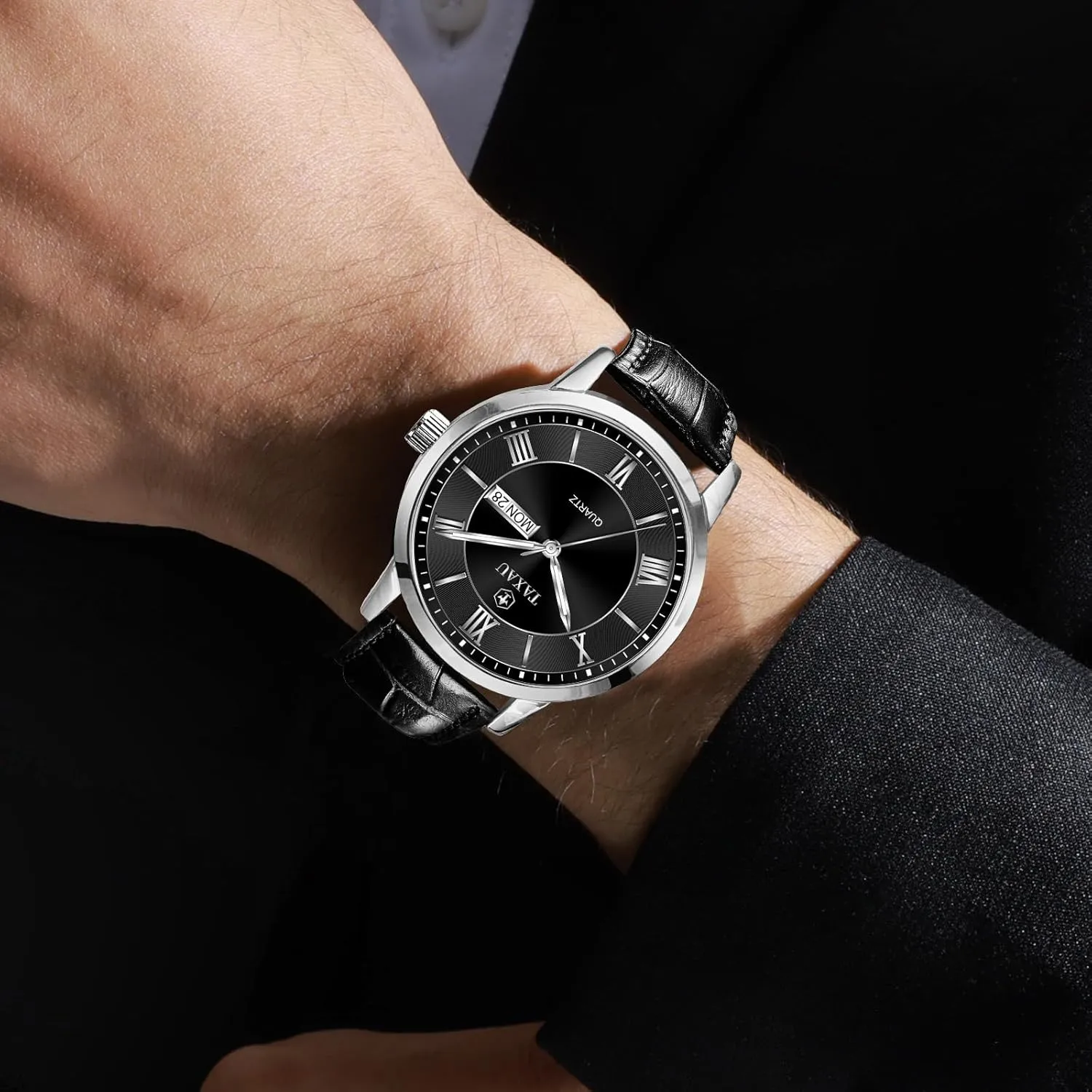 Mens Watches Waterproof Leather Watch for Men Dress Luxury Analog Quartz Watch Casual Large Number Wrist Watch Day Date Classic Watches Easy Read Big Face reloj para Hombre