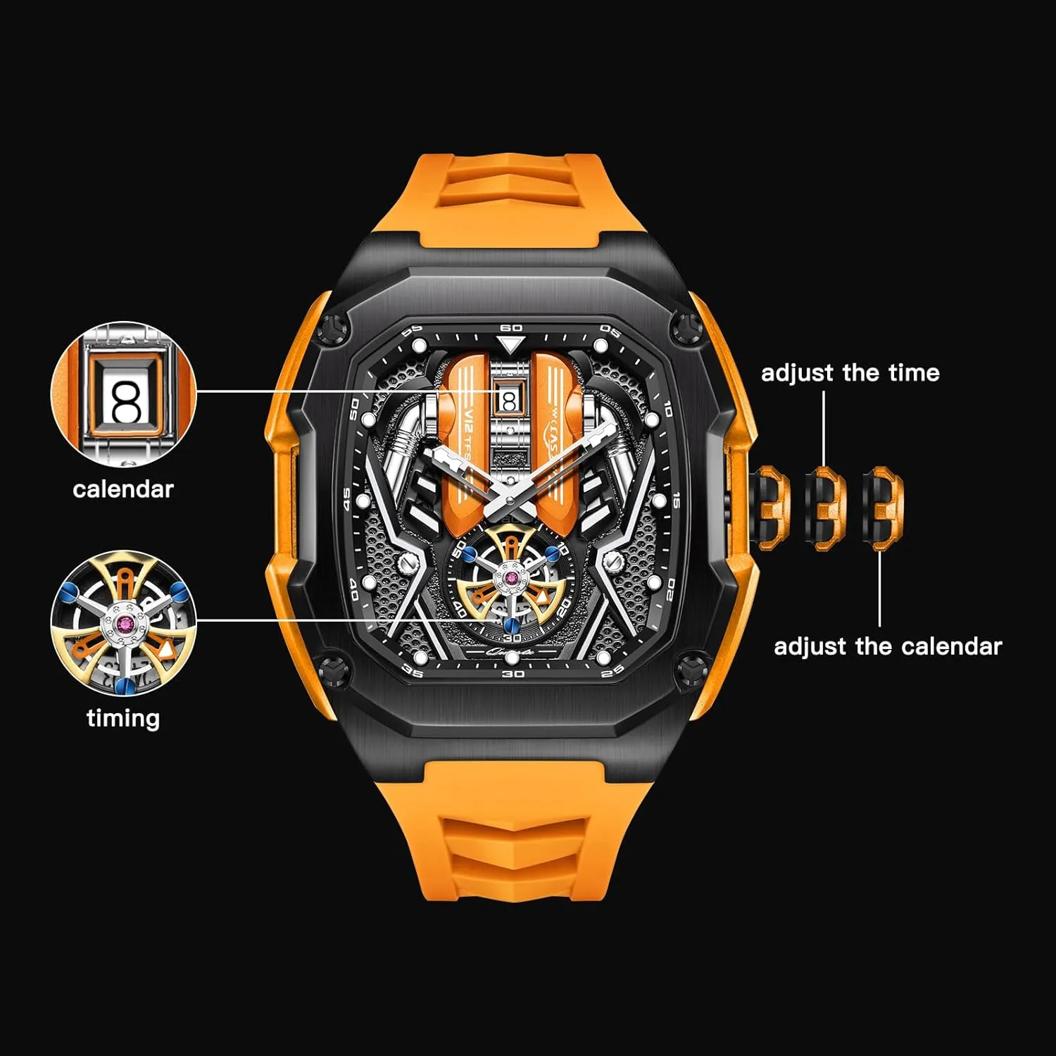 Mens Watches, Wrist Watches Luminous Design, Big Face Fashion Quartz Black Watch 30ATM, Casual Watch for Men Unique Gifts for Men