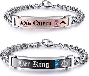 Mens Womens Personalized Bracelets, Couples Stainless Steel Bracelet with Custom Engraving for Friendship Relationship, Matching Couple Jewelry Gift