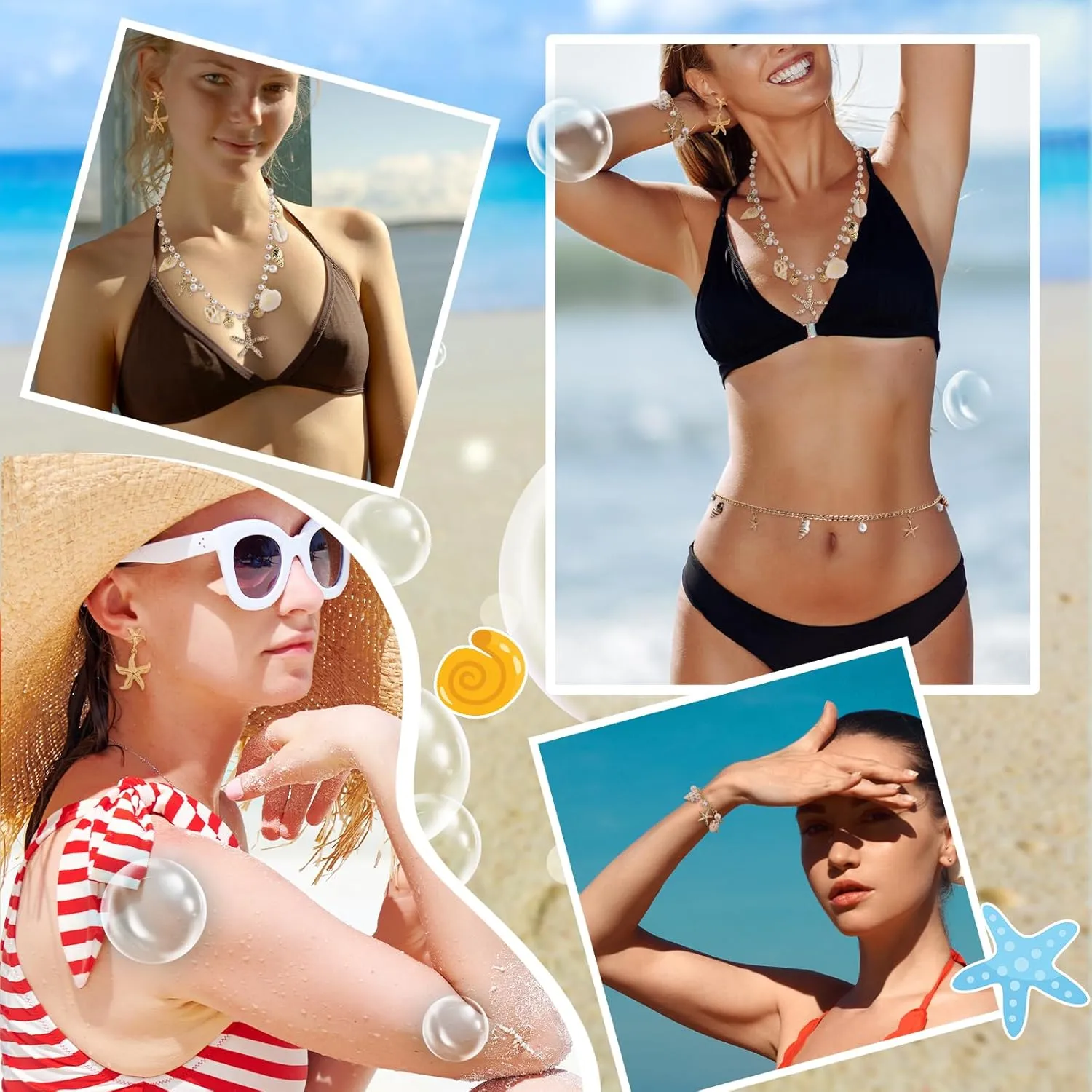 Mermaid Costume Jewelry Set for Women Shell Necklaces Waist Chain Bracelets Earring Set Shell Waist Set Boho Summer Beach Vacation Jewelry Pearl Seashell Waist Necklace Set Body Chain Set Mermaid Accessorie