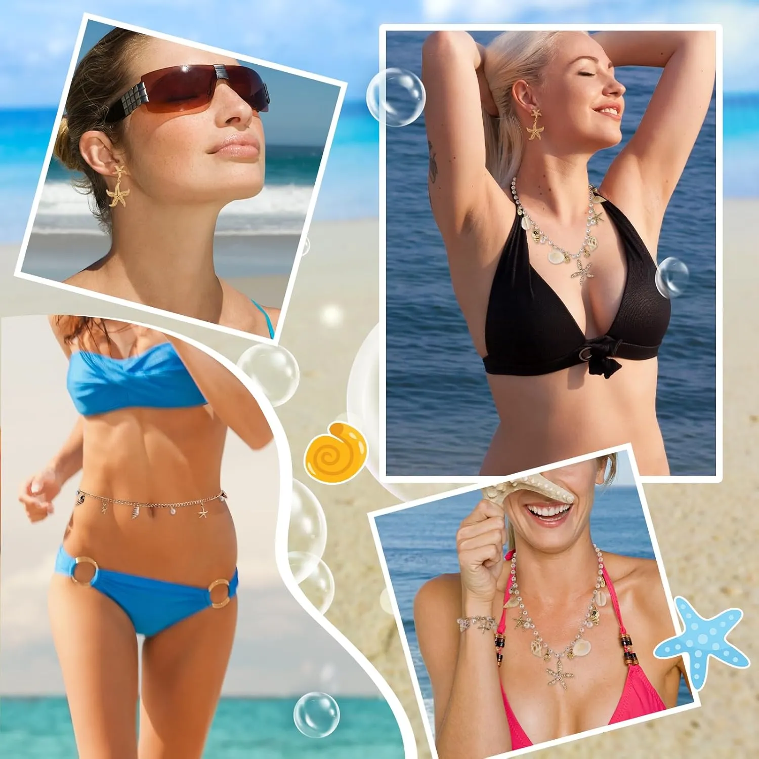 Mermaid Costume Jewelry Set for Women Shell Necklaces Waist Chain Bracelets Earring Set Shell Waist Set Boho Summer Beach Vacation Jewelry Pearl Seashell Waist Necklace Set Body Chain Set Mermaid Accessorie