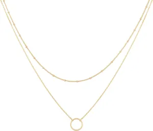 MEVECCO Layered Heart Necklace Pendant Handmade 18k Gold Plated Dainty Gold Choker Arrow Bar Layering Long Necklace for Women
