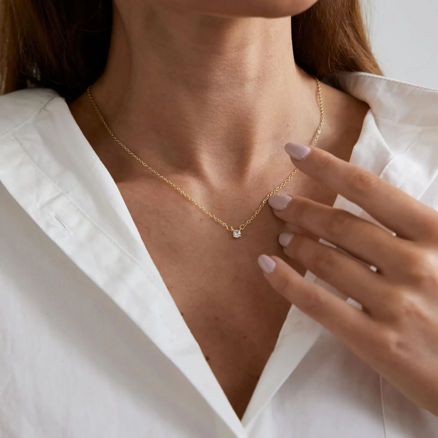 MIDEEO CZ Diamond Necklace for Women Dainty Layered Cubic Zirconia Solitaire Pendant Necklace Gold Plated Waterdrop Shape Square Emerald Green CZ Simulated Diamond Bridesmaid Necklace