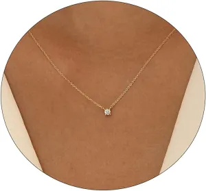MIDEEO CZ Diamond Necklace for Women Dainty Layered Cubic Zirconia Solitaire Pendant Necklace Gold Plated Waterdrop Shape Square Emerald Green CZ Simulated Diamond Bridesmaid Necklace