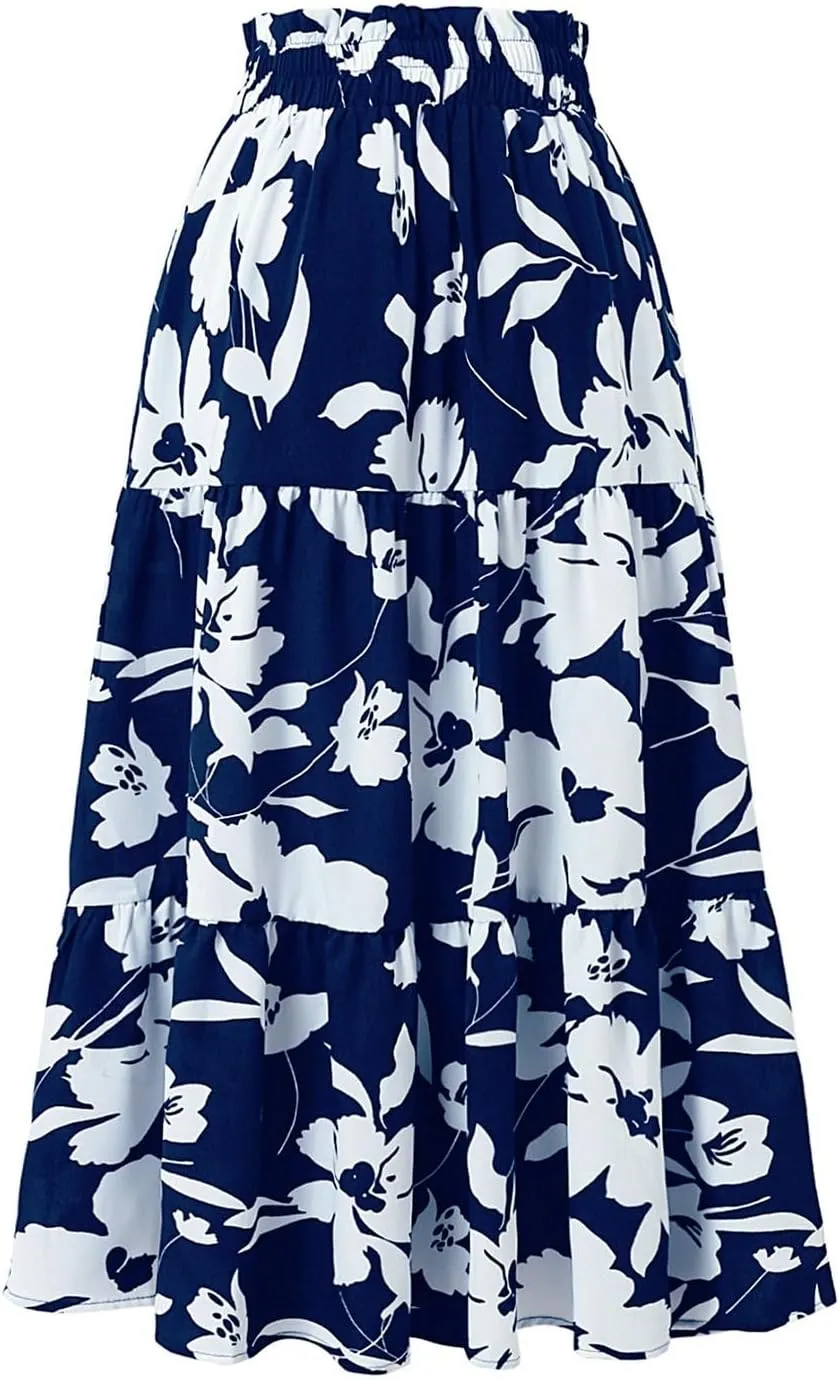 Midi Skirts Maxi Spring Flowy Boho Comfy Tiered Western Womens Long Skirt