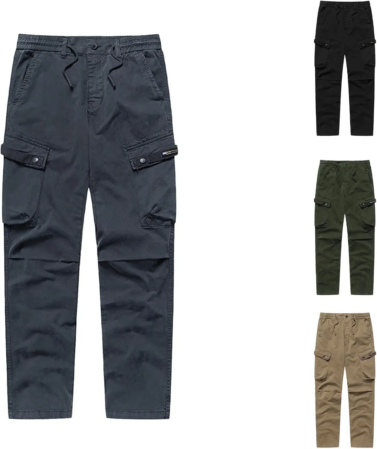 MIDOO Mens Cargo Pants Relaxed Fit Casual Fleece Joggers Loose Open Bottom Athletic Pants Straight Leg Outdoor Hiking Pants