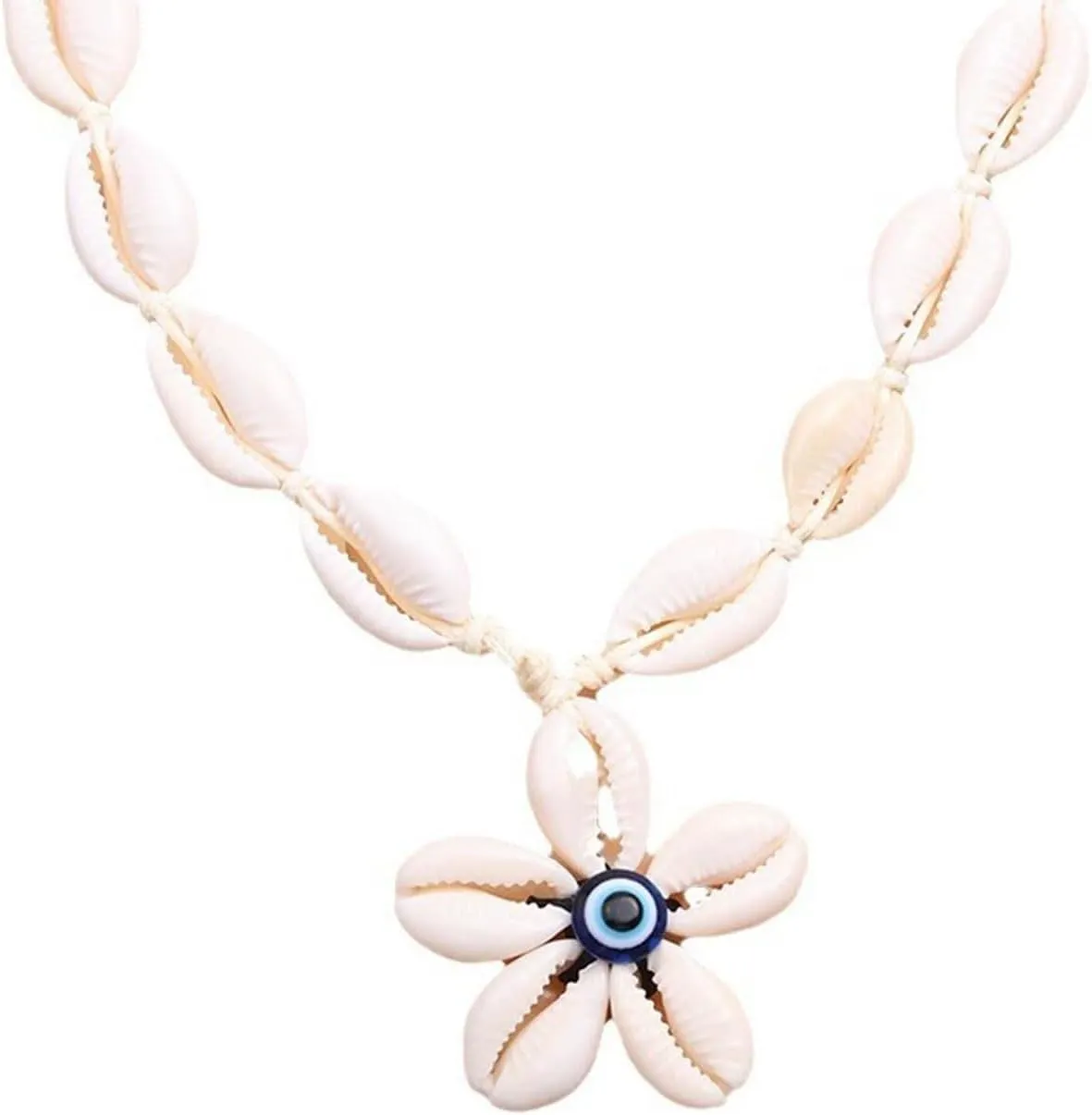 MIFYNN Boho Crystal Shell Necklace Layered SeaShell Flower Pendant Necklace Hawaiian Style Braided Rope Necklace Summer Beach Party Jewelry for Women