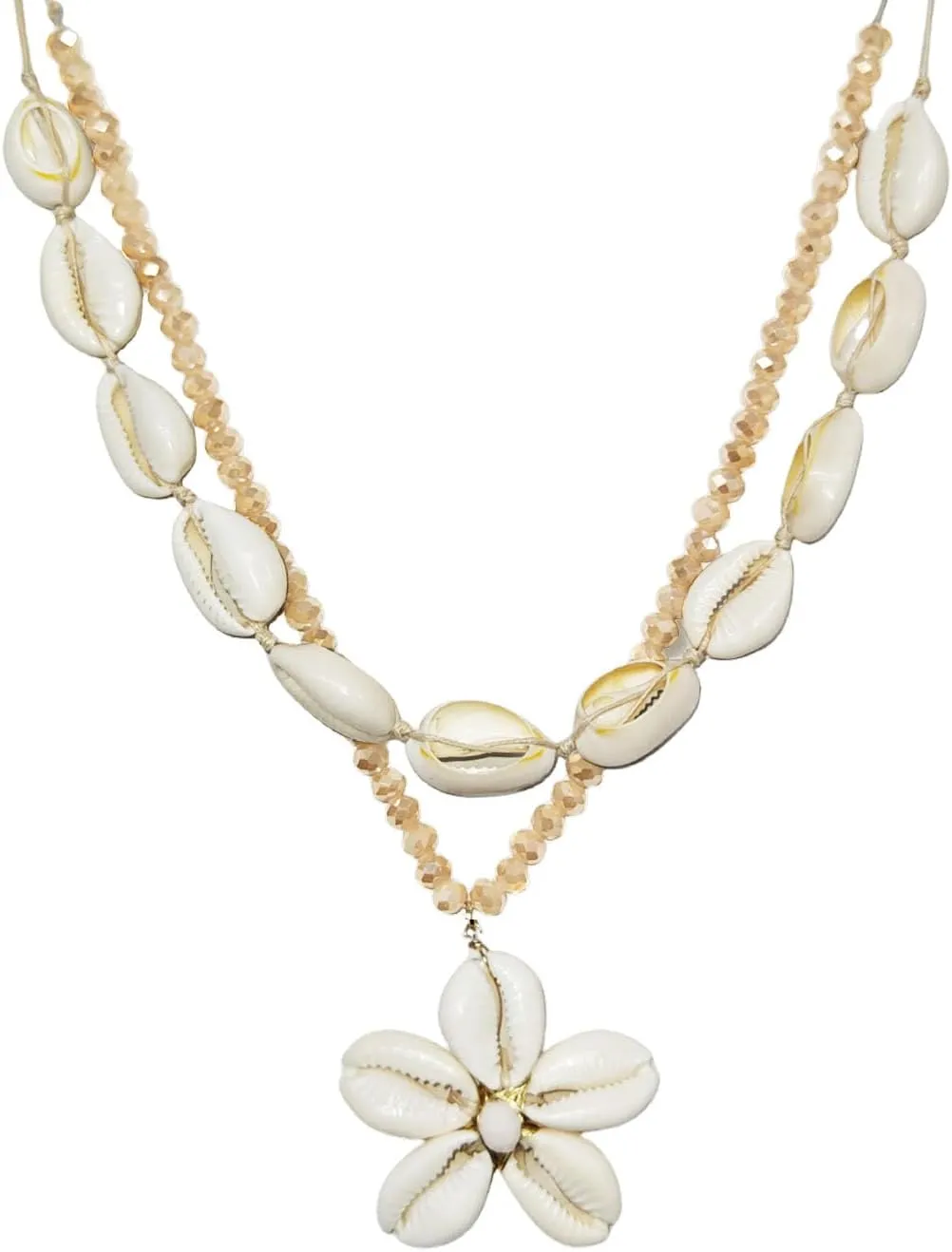 MIFYNN Boho Crystal Shell Necklace Layered SeaShell Flower Pendant Necklace Hawaiian Style Braided Rope Necklace Summer Beach Party Jewelry for Women