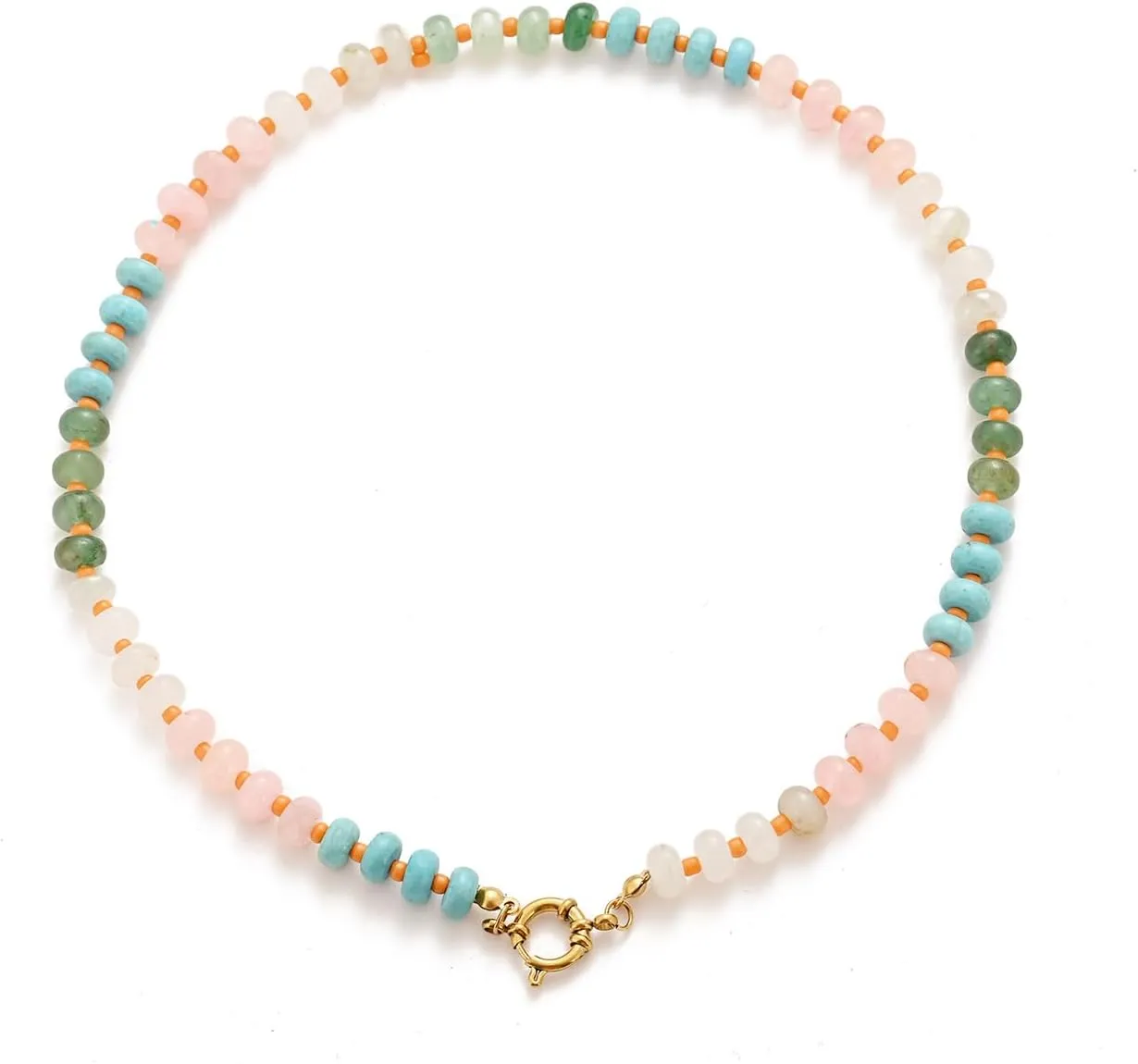 MIFYNN Natural Stone Beaded Necklace for Women Boho Rainbow Charm Necklace Colorful Beads Choker Necklace Beach Surfer Necklace Jewelry Gift