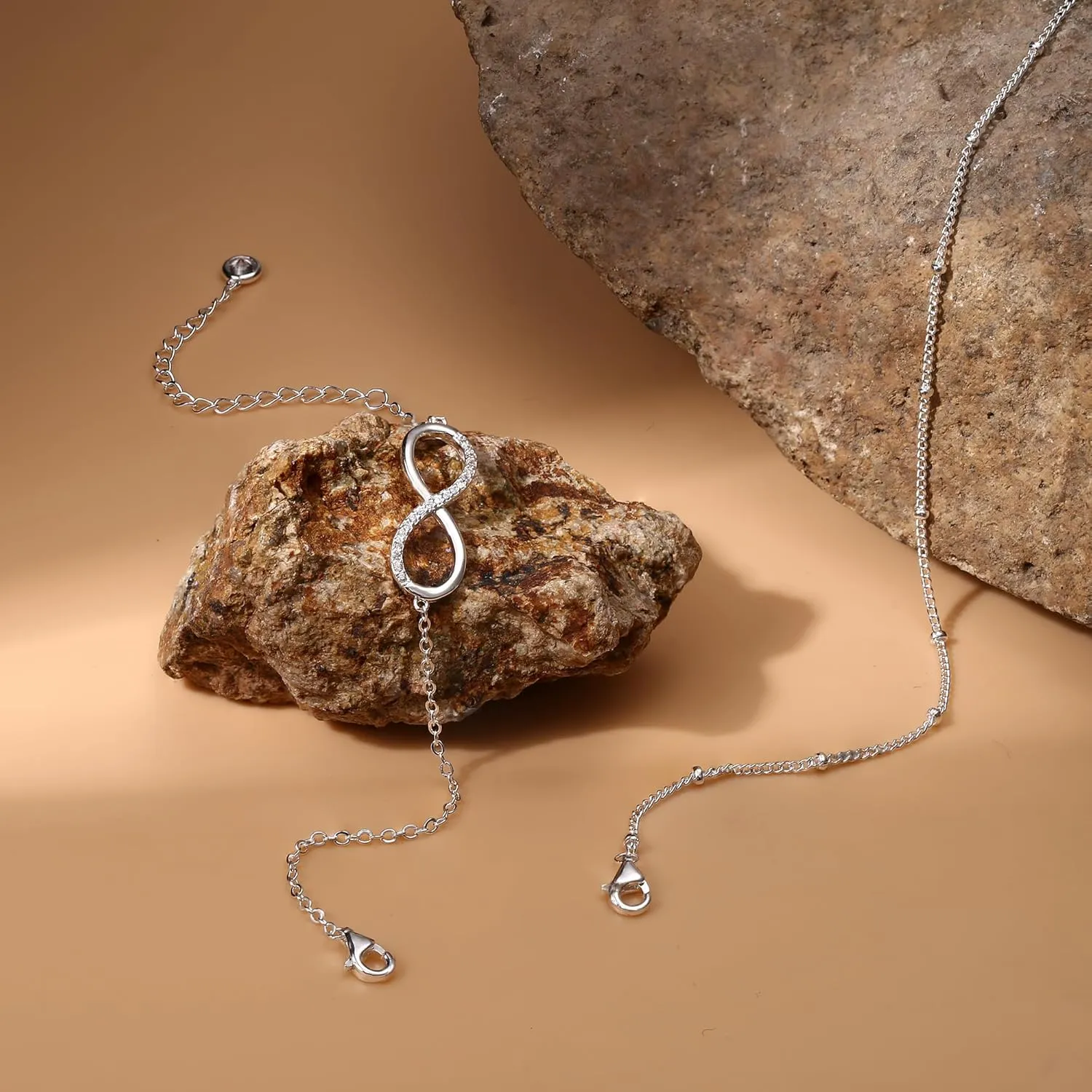 MILACOLATO 925 Sterling Silver Clasp Paperclip Chain Bracelets 14K White Gold Plated Solid Diamond-Cut Paperclip Chain Women Bracelet Adjustable Layered Satellite Beads Bracelets for Women