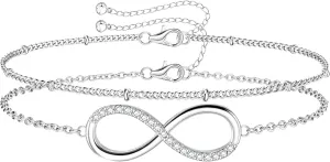 MILACOLATO 925 Sterling Silver Clasp Paperclip Chain Bracelets 14K White Gold Plated Solid Diamond-Cut Paperclip Chain Women Bracelet Adjustable Layered Satellite Beads Bracelets for Women