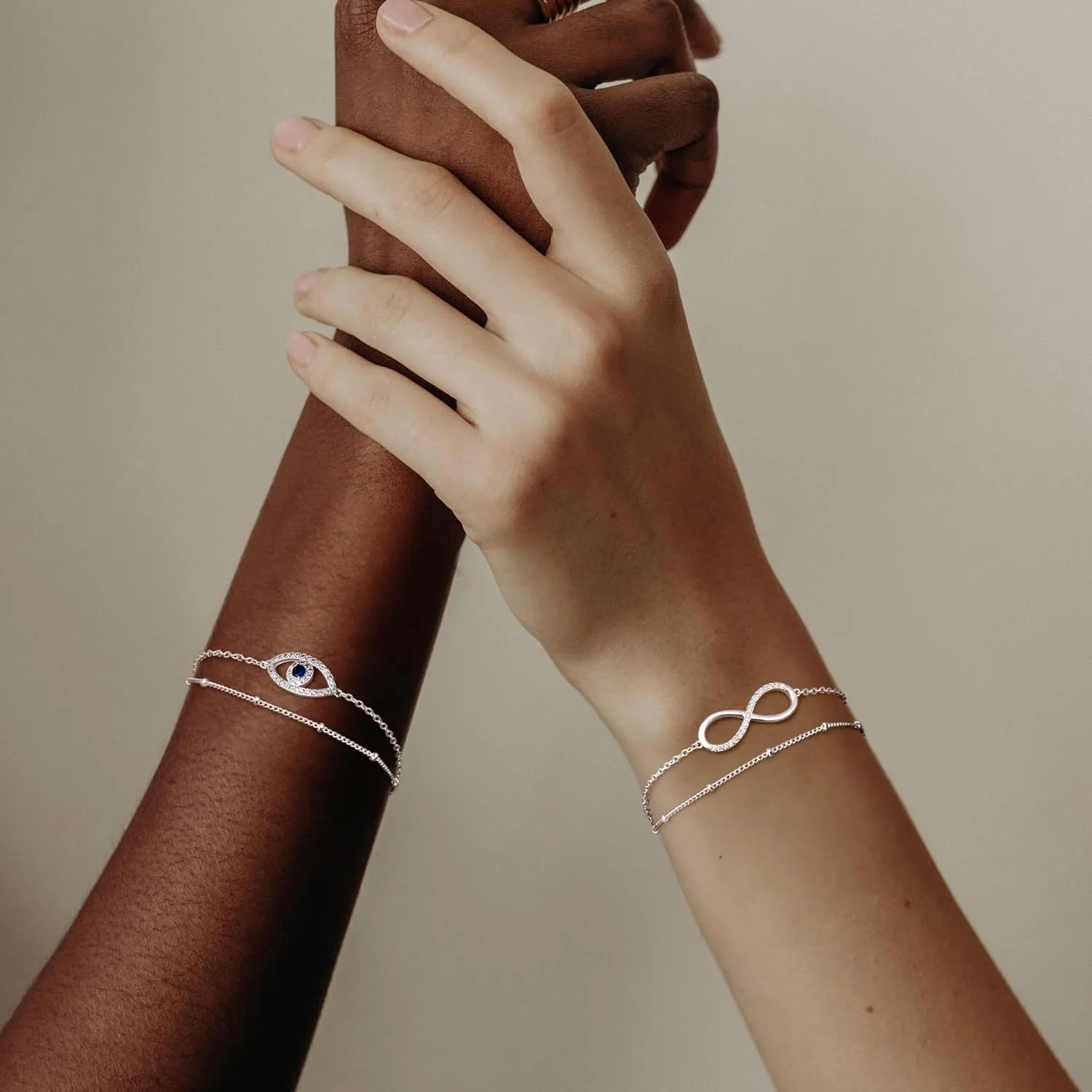 MILACOLATO 925 Sterling Silver Clasp Paperclip Chain Bracelets 14K White Gold Plated Solid Diamond-Cut Paperclip Chain Women Bracelet Adjustable Layered Satellite Beads Bracelets for Women