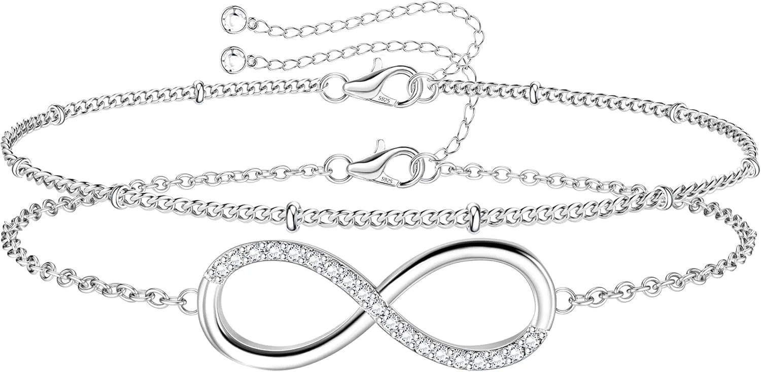 MILACOLATO 925 Sterling Silver Clasp Paperclip Chain Bracelets 14K White Gold Plated Solid Diamond-Cut Paperclip Chain Women Bracelet Adjustable Layered Satellite Beads Bracelets for Women