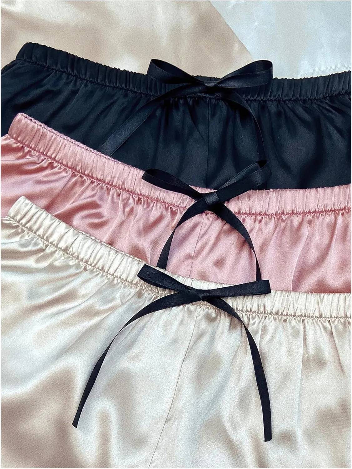Milumia Women's 6 Piece Satin Pajama Set Lace Trim C Neck Camis Shorts Loungewear