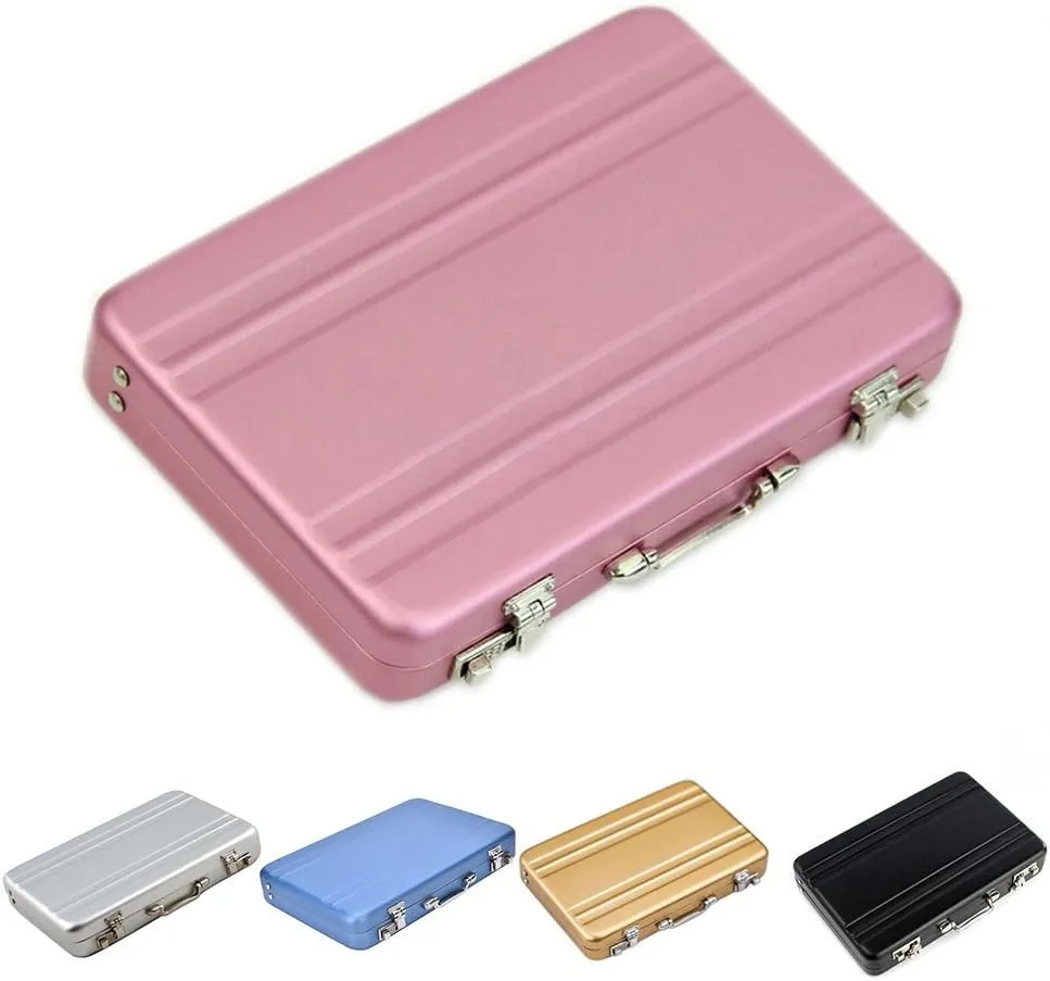 Mini Aluminum Suitcase Briefcase Card Holder Box Case Box (Silver)