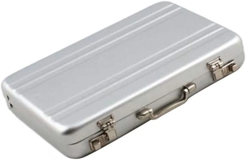 Mini Aluminum Suitcase Briefcase Card Holder Box Case Box (Silver)