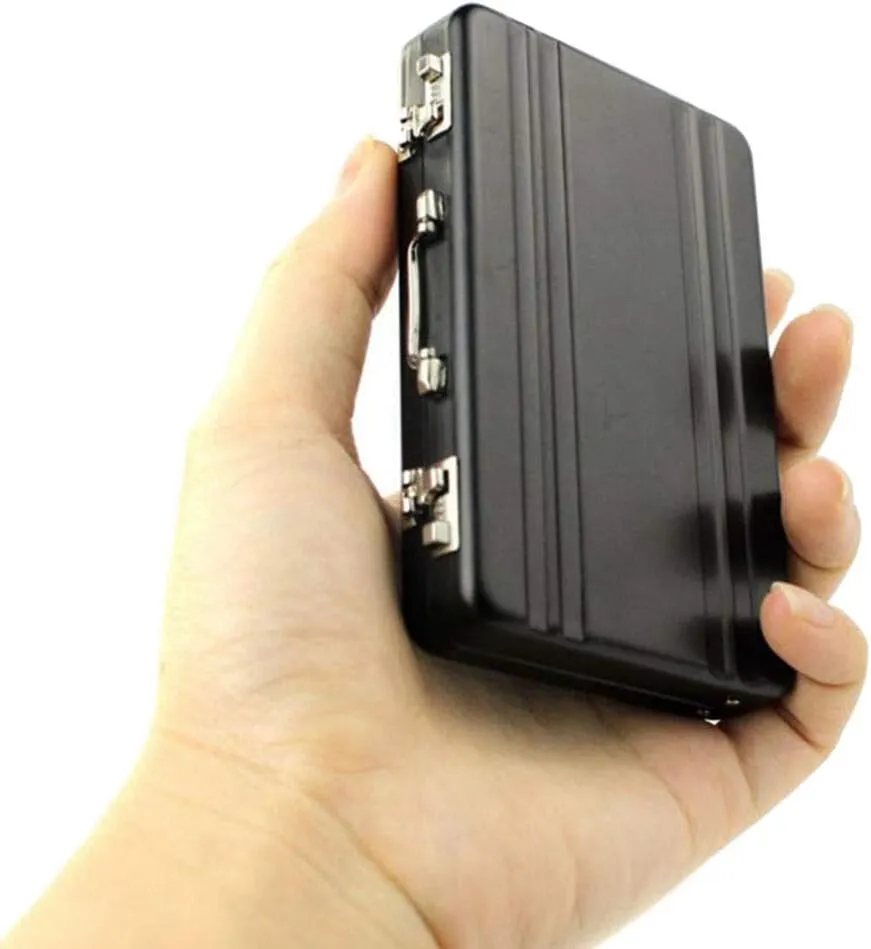 Mini Aluminum Suitcase Briefcase Card Holder Box Case Box (Silver)