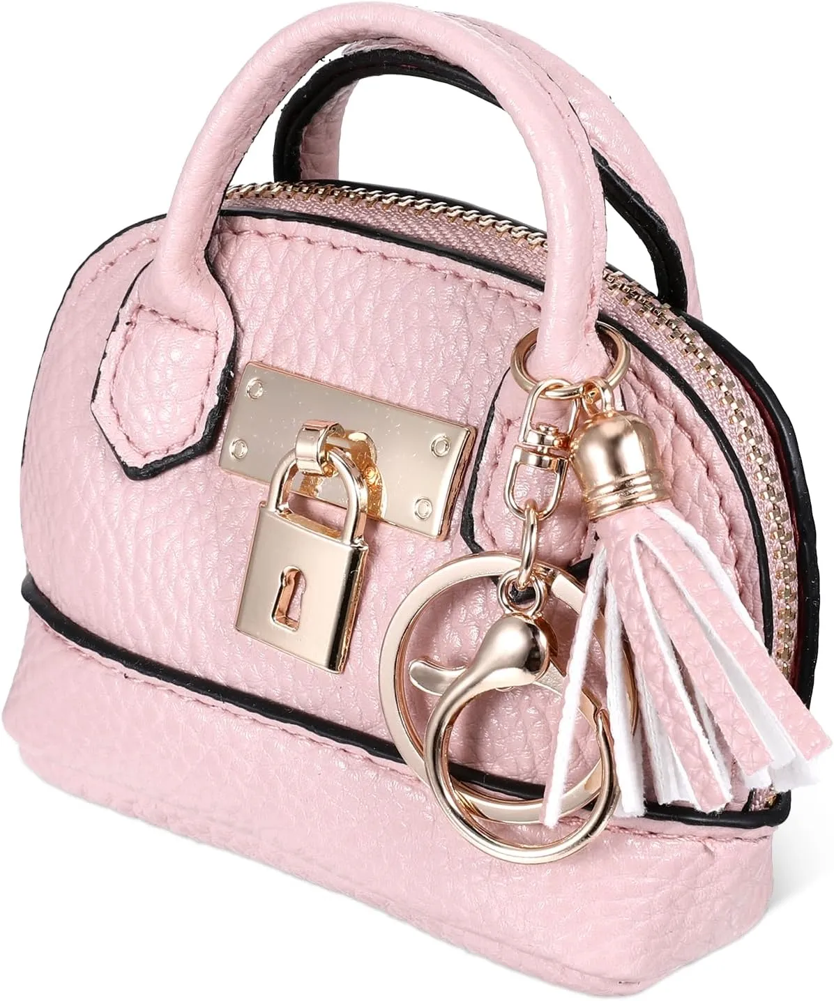 Mini Tote Bag Keychain Coin Purse PU Leather Mini Purse Keychain Cute Keychain Wallet Keychain Pouch Mini Makeup Bag (Pink)