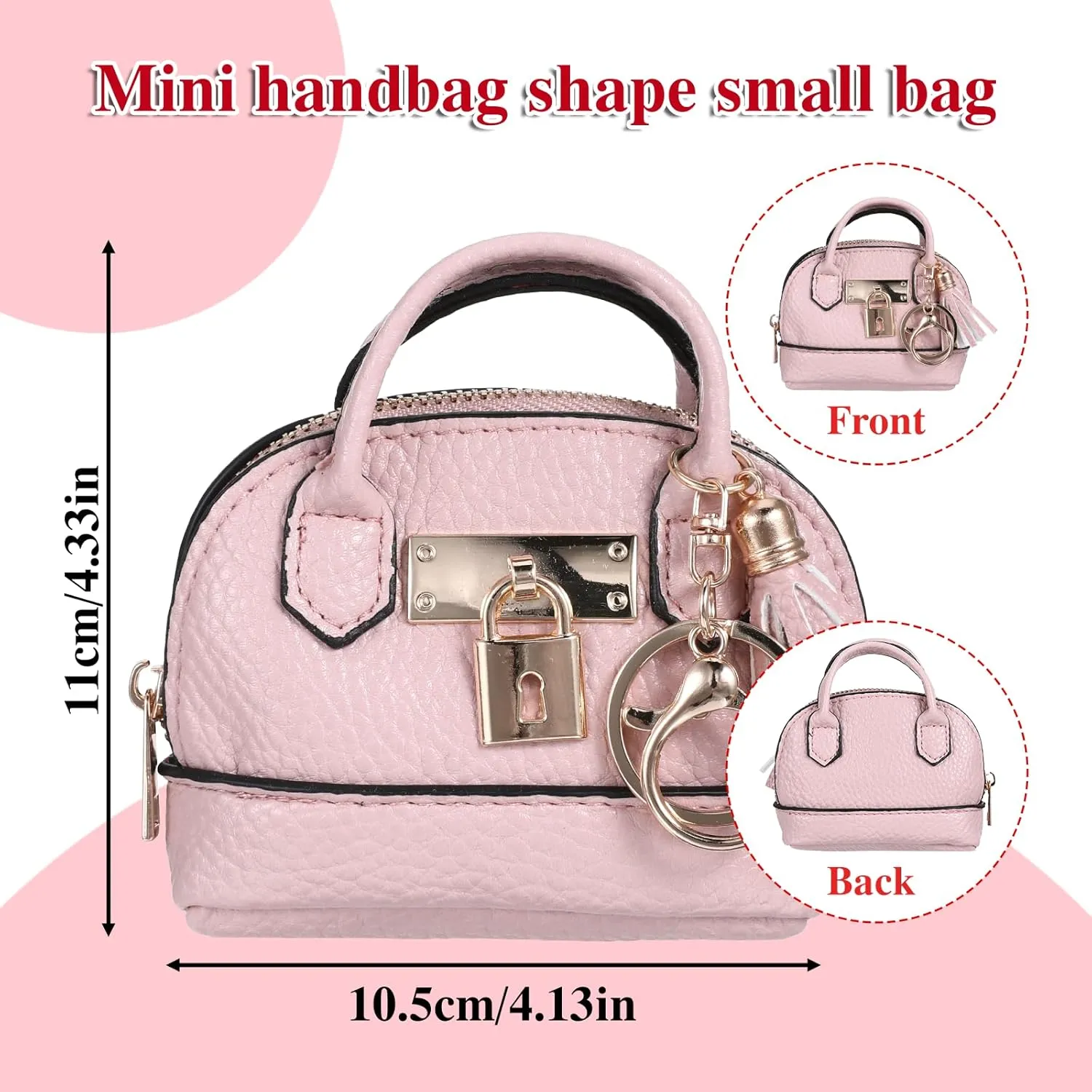 Mini Tote Bag Keychain Coin Purse PU Leather Mini Purse Keychain Cute Keychain Wallet Keychain Pouch Mini Makeup Bag (Pink)
