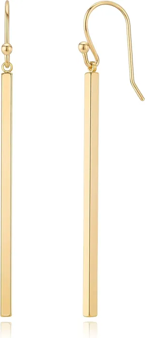 Minimalist 14K Gold Plated Long Vertical Bar Drop Earrings