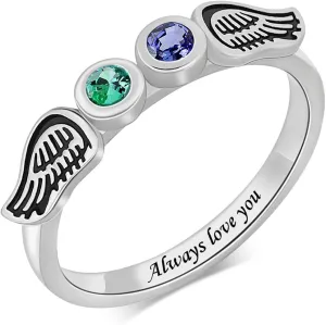 MissNaNa Personalized 2 Birthstone Rings for Women Custom Couple Promise Rings for Her Engraved Names Engagement Ring Custom Name Ring for Mothers Day Birthday Gifts