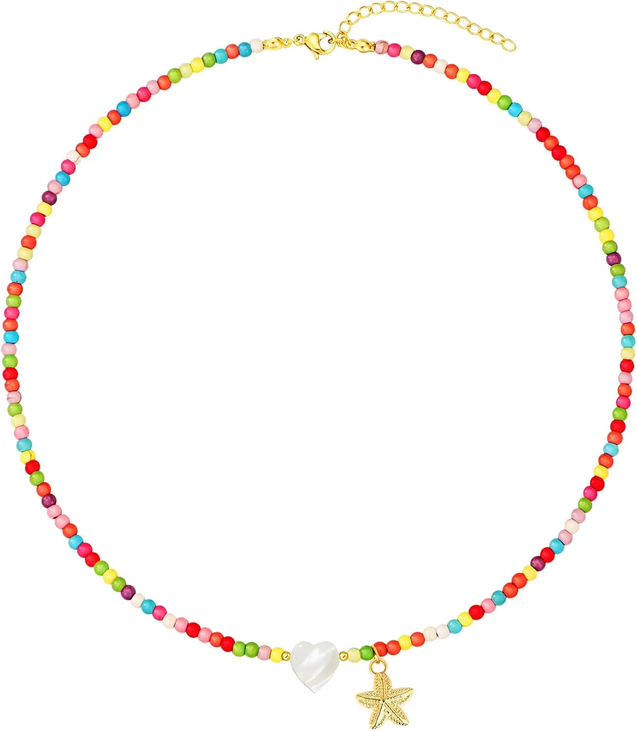 MJartoria Starfish Necklaces for Women, Colorful Beaded Necklace, 14K Gold Plated Beach Summer Choker Handmade Jewelry Gifts