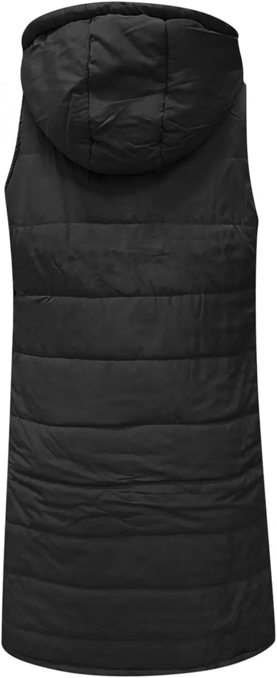 Mmoneyake Womens Long Down Vest Full-Zip Hooded Sleeveless Down Jacket Coat Warm Winter Outdoor Puffer Quilted Vest Outerwear